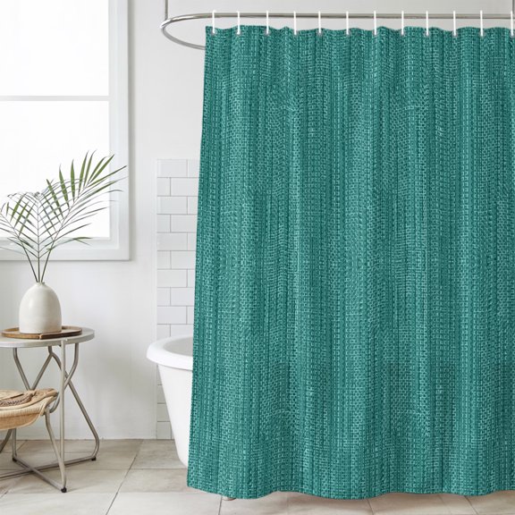 Vintage Green Long Shower Curtain Set, Waterproof Shower Curtains for Bathroom, Boho Minimalist Linen Texture Washable Fabric Cloth Bath Curtain for Bathtub Decoration with Hooks 72x84 Inches