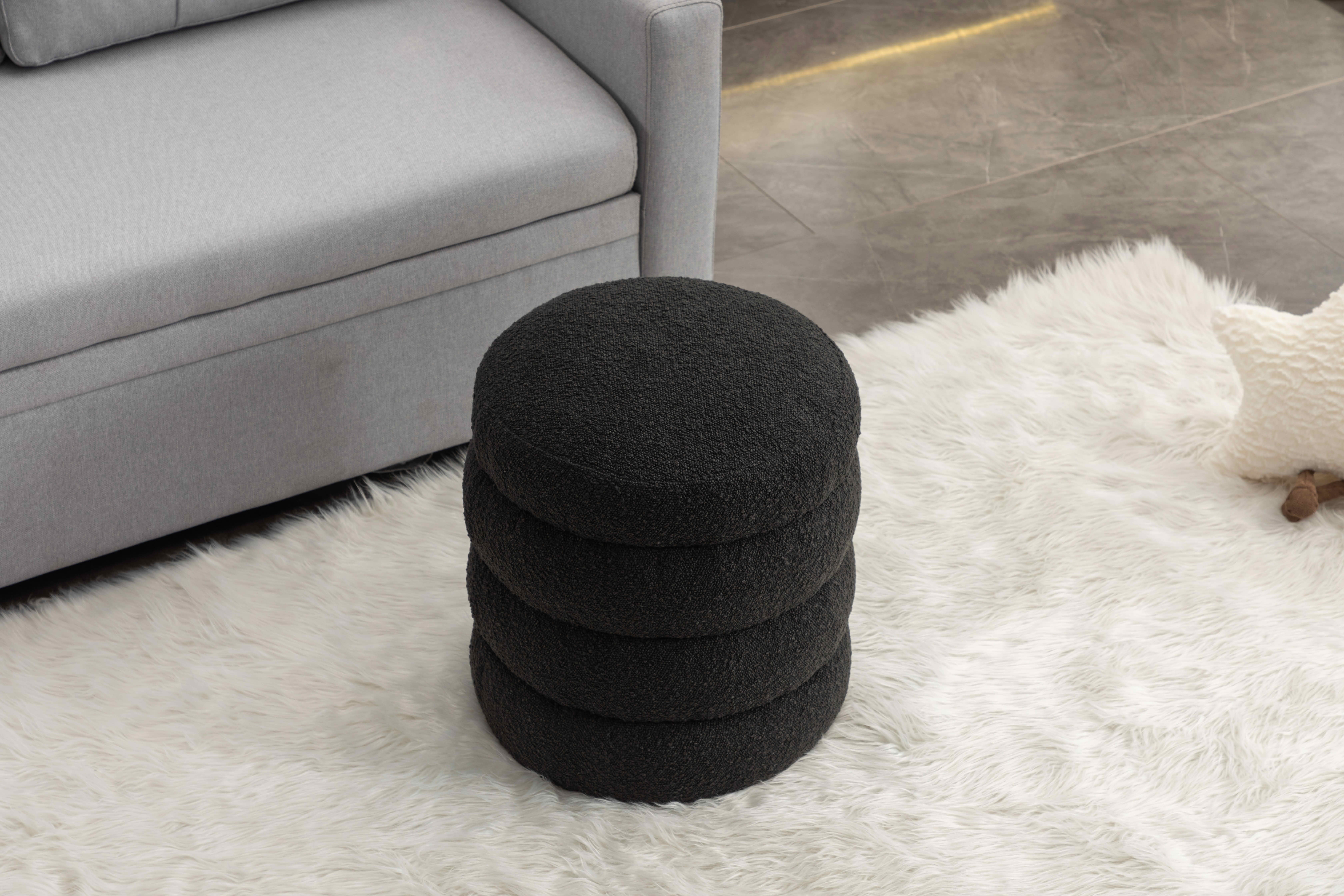 MAYEERTY Soft Boucle Round Ottoman Footrest Stool, Black