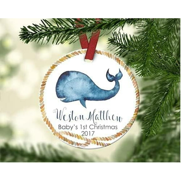 Baby Whale Nautical Christmas Ornament, Baby's First Christmas Ornament Personalized Christmas Ornament Boy Ornament Baby's First Christmas