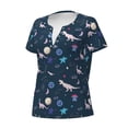 thumbnail image 3 of Wukai Space Dinosaur Casual V-Neck Graphic Tees for Women: Lightweight and Breathable Summer Tops with Stylish Design-Small, 3 of 8
