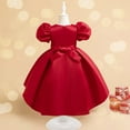 thumbnail image 6 of NAISIBABY Girls Princess Dress, Bubble Sleeve Elegant Wedding Birthday Dress Cute Mesh Bow Prom Maxi Dress Red 110, 6 of 9