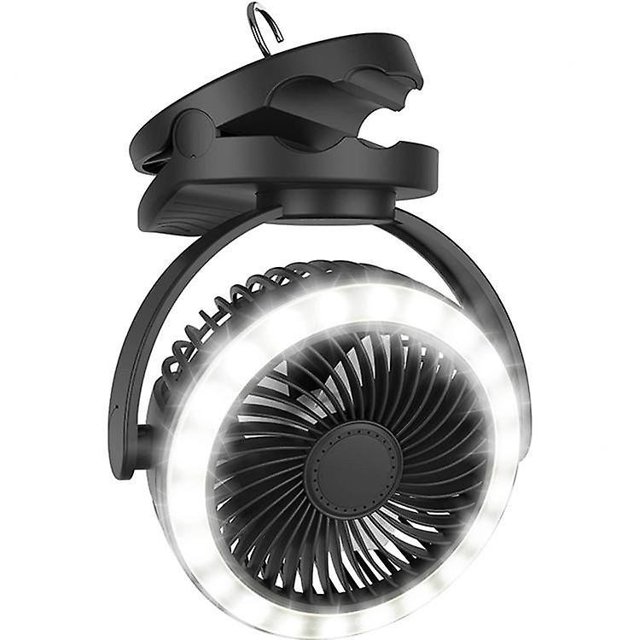 Ventilador para acampar con linterna LED: ventilador para tienda con batería recargable de 8 pulgadas con luz y gancho para colgar para tienda de campaña al aire libre RV viajes pesca Hur
