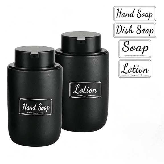 BosilunLife 2 Pack 12 oz Matte Black Ceramic Soap Dispenser, Refillable Dish Soap and Hand Soap Dispensers with Rust-Resistant Pumps for Kitchen or Bathroom