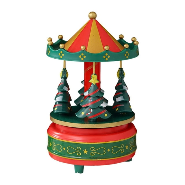 Caja de música decorativa con forma de carrusel navideño, mecanismo de cuerda, ligera y decorativa. Estilo A