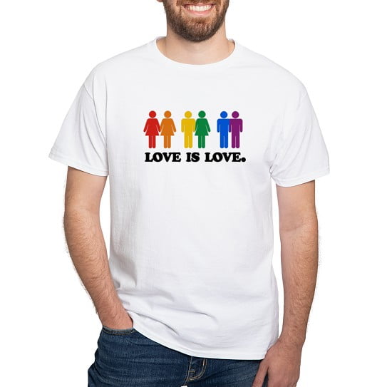 CafePress - 3 Gay Humor Love Is Love Colors T Shirt - Men's Classic Cotton T-Shirts