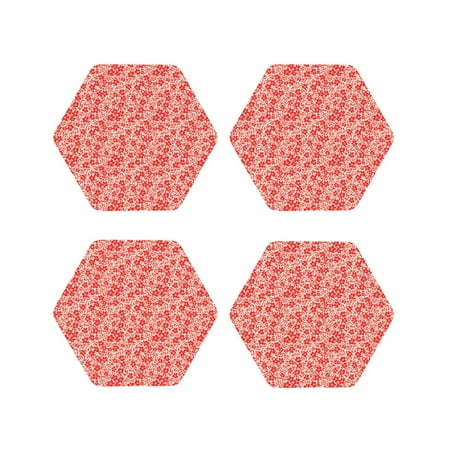 

Fuzoiu Red Pretty Flowers Print Leather Coasters Set Drink Coasters Set of 4 for Tabletop Protection Durable PVC Coasters Home Décor and Housewarming Gift-Hexagon