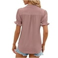thumbnail image 4 of WXLWZYWL Women'S Solid Colour V-Neck Lapel Bubble Sleeve Cuffs Shrunken Short Sleeve T-Shirt Top, 4 of 4