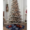 thumbnail image 4 of Navy Blue Christmas Snowflake Christmas Tree Skirt 36 Inches Large Christmas Skirt Tree, White Winter Snowflake Xmas Tree Skirt Christmas Decorations for Fireplace Party Holidays Indoor Outdoor, 4 of 7