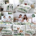 thumbnail image 5 of Cal King 4 Piece Bedding Set Green Eucalyptus Leaves Soft Breathable Duvet Cover and Pillowcase,Welcome on Gray White Plaid Duvet Cover Set Washable Bed Sheets for Bedroom Dormitory Guest Room, 5 of 9