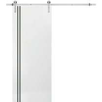 Sturdy Barn Door 18 x 84 inches | Planum 0016 White Silk with Frosted Glass | Stainless Steel 6.6FT Rail Hangers Heavy Set | Solid Panel Interior Doors