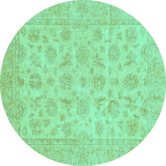 Ahgly Company Indoor Round Oriental Turquoise Blue Traditional Area Rugs, 3' Round