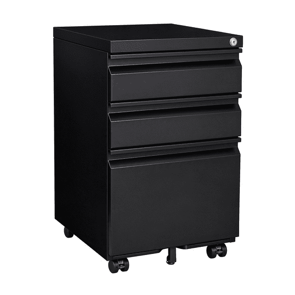 3-Drawer Lockable Mobile Metal Filing Cabinet for Letter/Legal/A4 Size, Under Desk Rolling Office Storage Cabinet with Anti-Tilt Fifth Wheel & Brake Casters, Assembly Required
