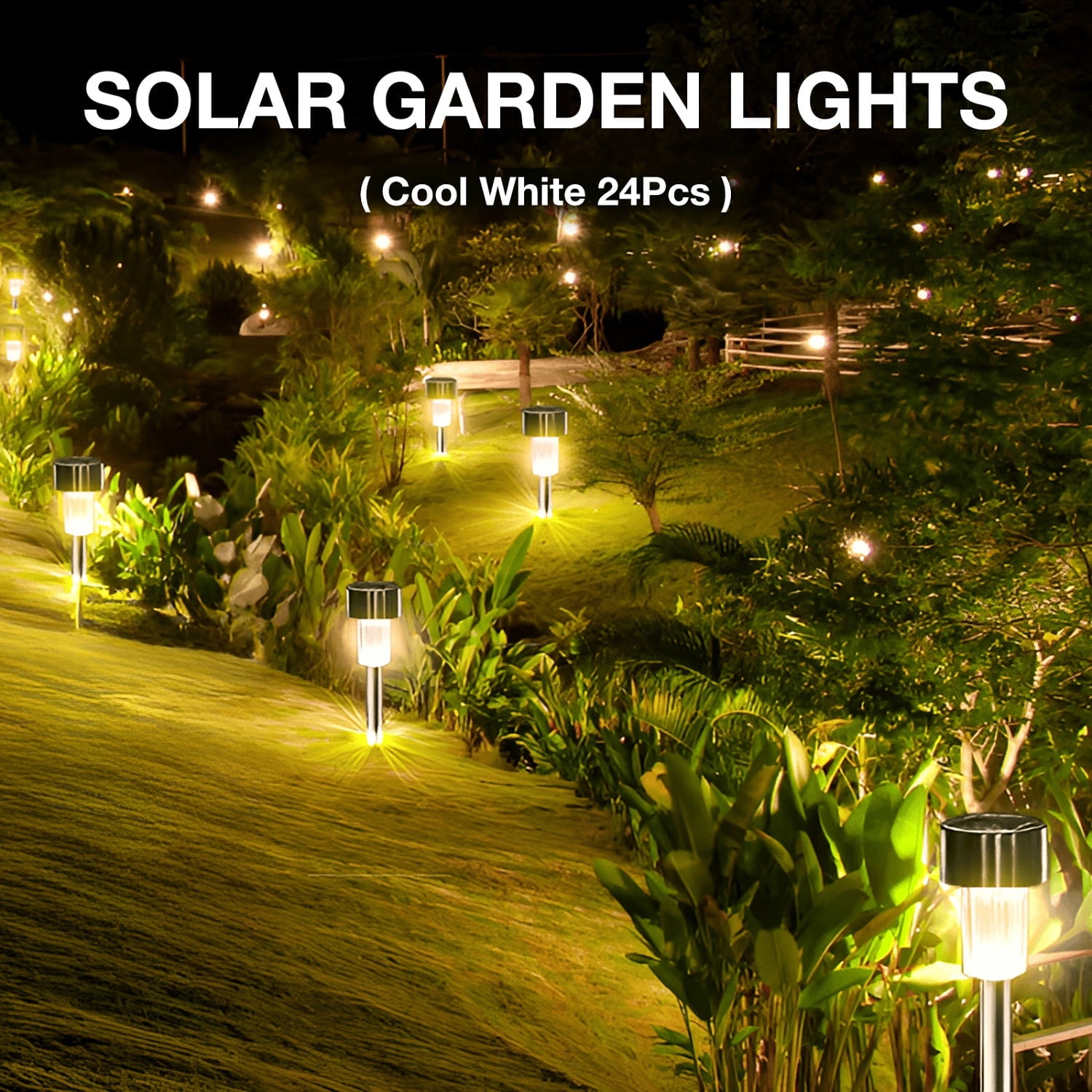 BLITZWILL Solar Lights Outdoor, 24Pack LED Waterproof Pathway Lights for Garden, Landscape, Path, Yard, Patio, Warm White