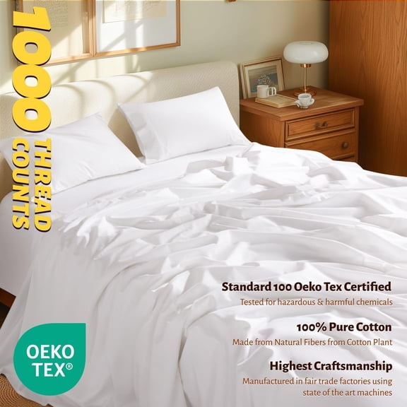 Egyptian Cotton Queen Size Sheets Set - 1000 Thread Count Luxury Bedding