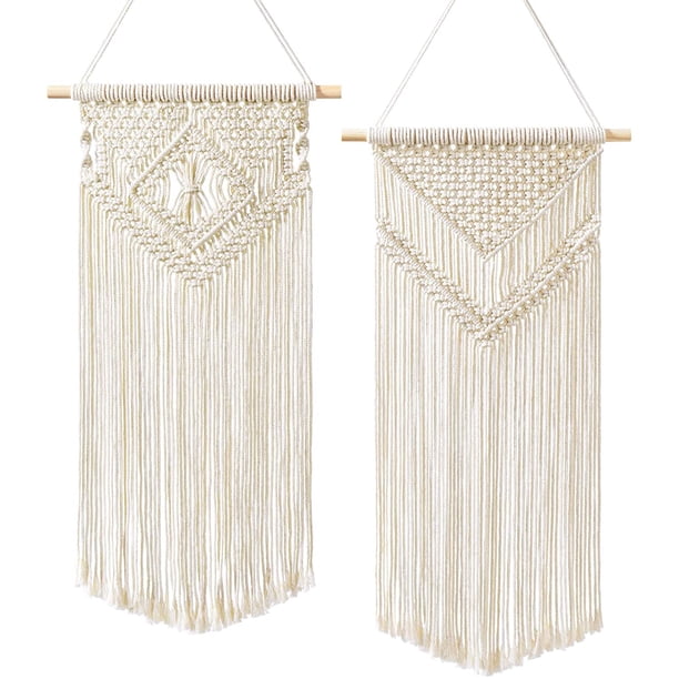 Laklulu - 2 piezas de macramé para colgar en la pared, pequeño tapiz tejido, decoración de pared, hermoso para decoración de hogar bohemio, apartamento, guardería, decoraciones de fiesta