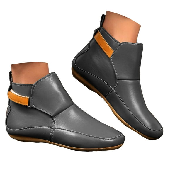 Mepaouo Women's Ankle Boot Wide Width Orthopedic Arch Support Walking Hiking Slip on Flat Booties Shoes