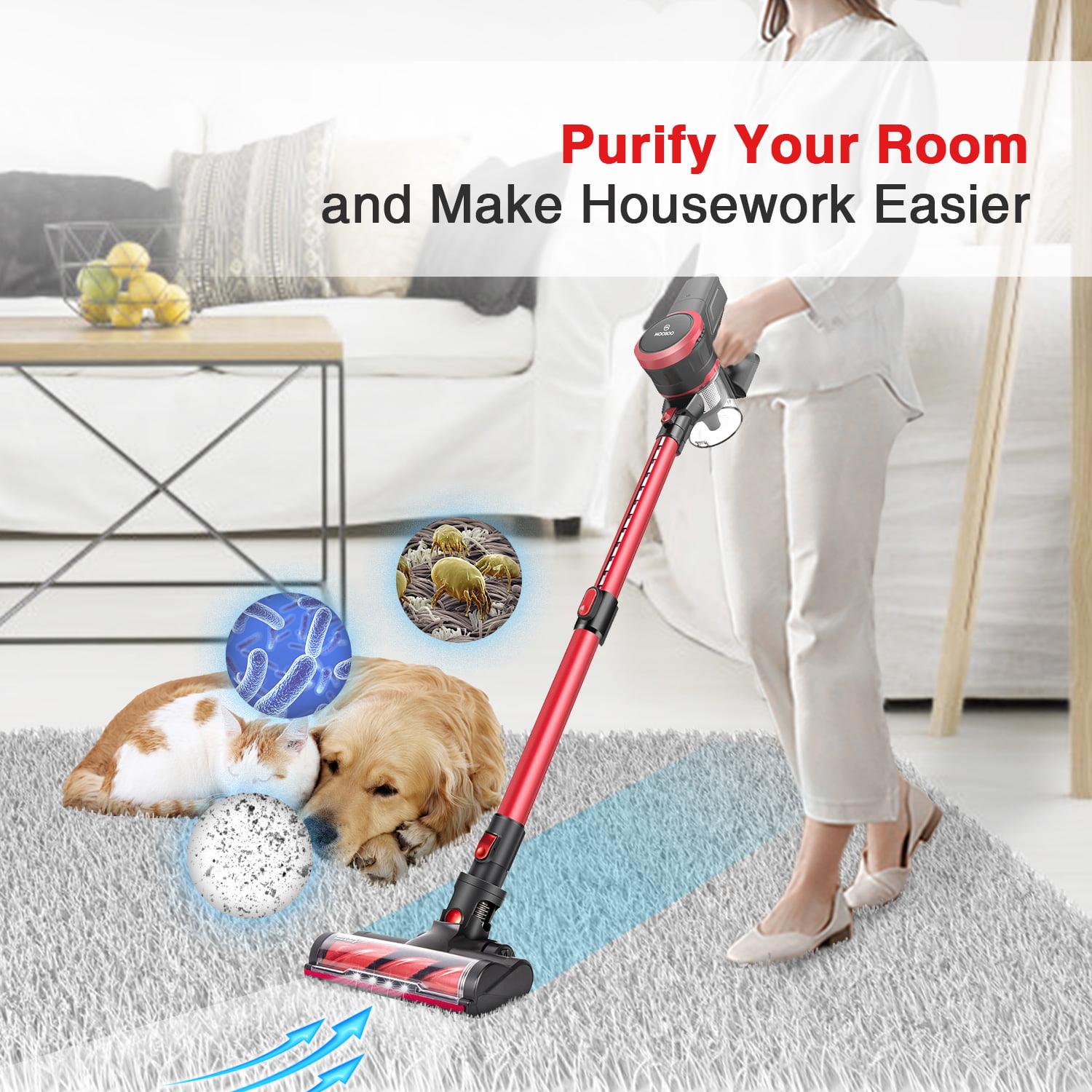 MOOSOO Cordless Vacuum 23Kpa Quiet Yet Powerful, Lightweight Stick Vacuum Cleaner with Rich Accessories, K17 - image 3 of 9