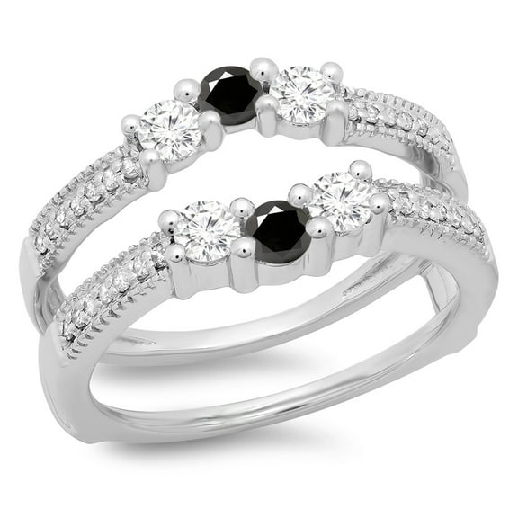 Dazzlingrock Collection 0.80 Carat (ctw) 14K Black & White Diamond Wedding Band 3 Stone Guard Ring 3/4 CT, White Gold, Size 6