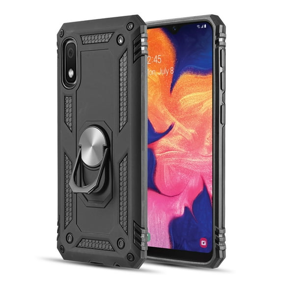 Rubberized Hybrid Case Designed For Samsung Galaxy A10e With Rotatable Kickstand Ring - Black