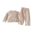 thumbnail image 1 of JAKANYQ Infant Spring New Girls Cozy Solid Color Versatile 2PCS Sets Home Wear Beige 12-18 Months, 1 of 3