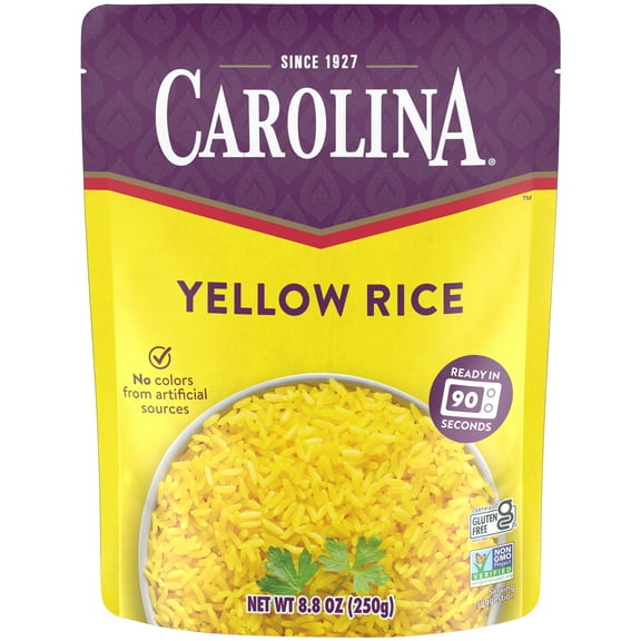 Carolina Yellow Rice, Ready to Heat 90 Seconds, Gluten Free, Microwaveable Rice, 8.8 oz