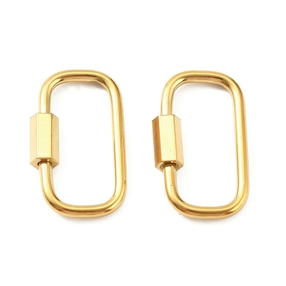 10pcs 304 Stainless Steel Locking Carabiner Real 18K golden Plated Ion Plating(IP) Rectangle 14.5x13x2mm