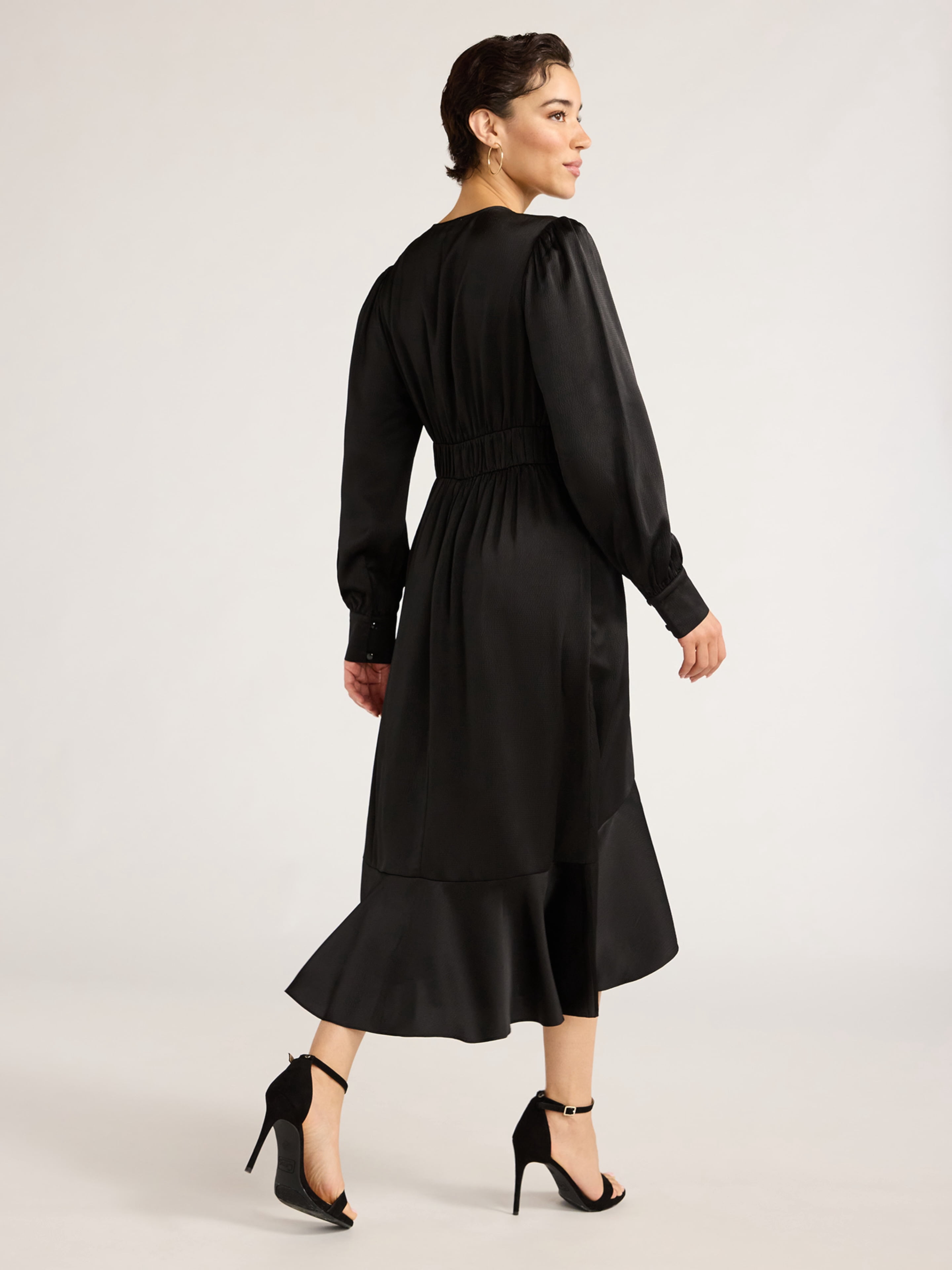 Sofia Jeans Women's and Women's Plus Size Faux Wrap Ruffle Trim Skirt Dress, Mid Calf Length, Sizes XS-5X