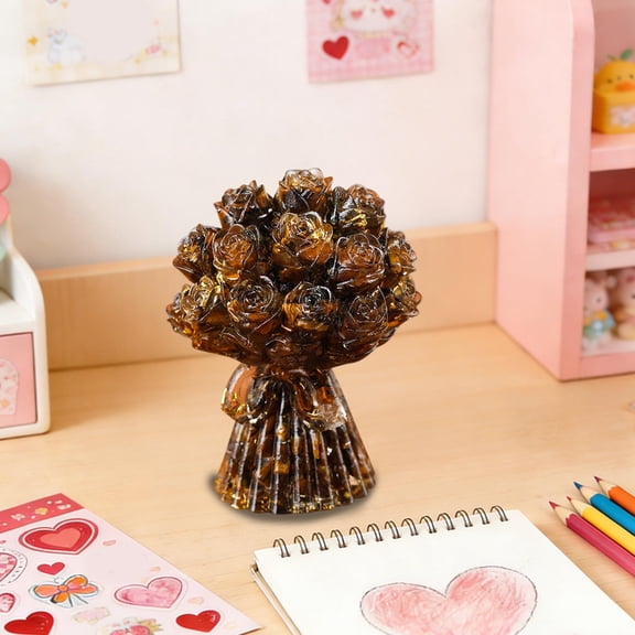 Byujiro Small Resin Rose Bouquet Tabletop Decor Everlasting Floral Accent for Valentine's Day, Home Decor & Wedding Displays