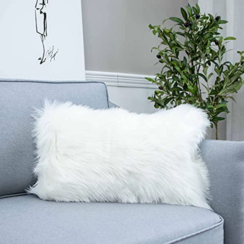 2x White Faux Fur Throw Pillow Covers Luxury Style Case Cushion Cover Sofa Home 