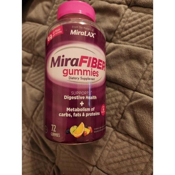 MiraLAX: MiraFIBER Gummies, 8g of Daily Prebiotic Fiber with B Vitamins to Support Digestive Health and Metabolism, Fruit Flavored Fiber Gummies, 72 Count