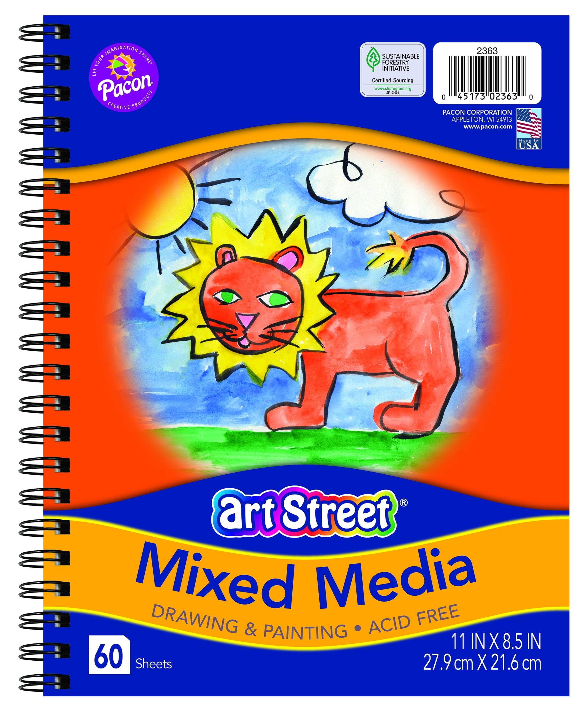 Art Street 8.5" x 11" Wire Bound Mixed Media Art Pad Notebook, 1 Each