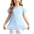 thumbnail image 6 of CYRBOKO Girls Athletic Tops, Breathable Short Sleeve Stretchy Quick-dry Summer T-Shirts Kids Clothes Light Blue Size 7-8 T, 6 of 6