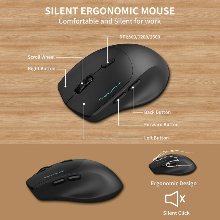RECCAZR Wireless Ergonomic Keyboard and Mouse Combo, Wave Keys
