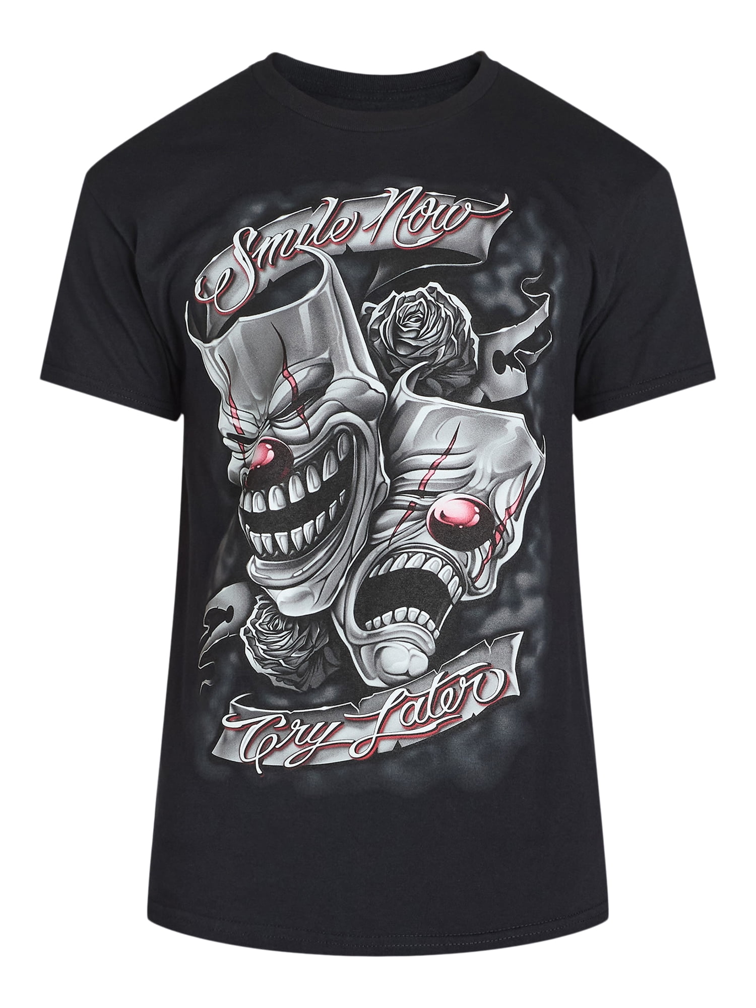 Humor Men's and Big Men's Smile Now Cry Later Masks Graphic Tee with Short Sleeves, Sizes S-3XL
