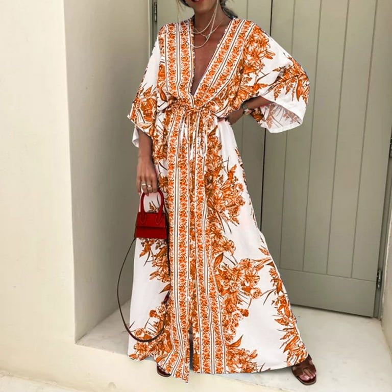 Boho Print Half Sleeve Dress Women Fashion Japanese Kimono Cardigan Vintage Lace Beach Loose Robe Overs Size Femme Vestido Walmart