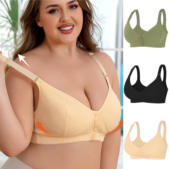 Swuxness Women's Plus Size Support Bra, Woman's Bras, Women Fashion Front Closure Shoulder Strap Solid Color Plus Size Soft Comfortable Everyday Bra Green, 54/125EF