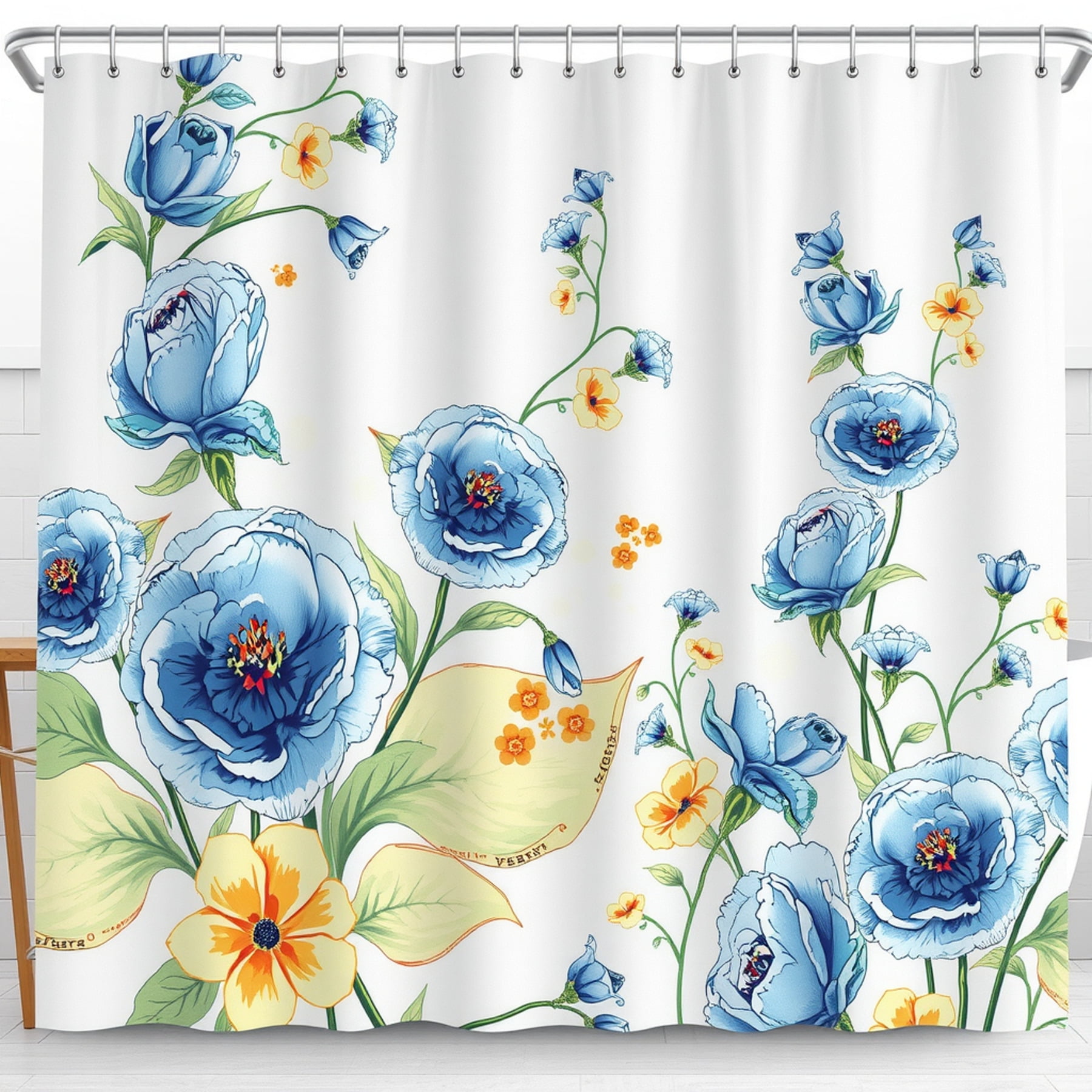Spring Flowers Split Shower Curtain For Transfer Bench - 72x72" Waterproof Fabric With 2 Vertical Slits
