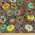 thumbnail image 2 of Ambesonne Dessert Fabric by the Yard Upholstery, Various Chocolate Donuts, 2 Yards, Pale Redwood and Mustard, 2 of 5