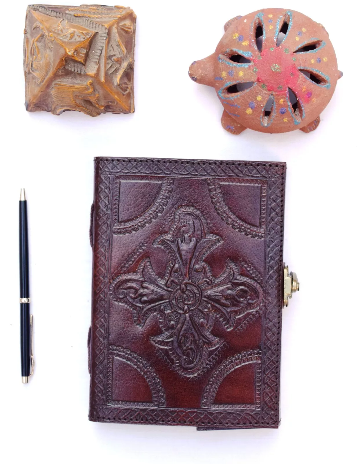 Handcrafted Embossed Design Vintage Leather Bound Journal Celtic Flower Spell Dream Diary Blank Notebook For Men & Women