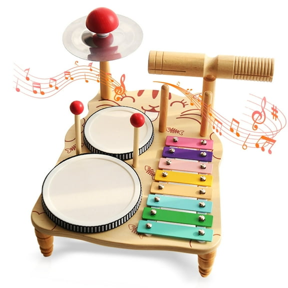 SINGOMON Children's Drum Set, Wooden Musical Toys (Includes Xylophone Cymbals), Birthday Gifts For Boys And Girls Studying In Montessori