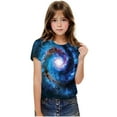thumbnail image 3 of Galaxies Unisex T-Shirt Girls 3D Print Crew Neck Graphic Tees Short Sleeve Summer Starry Sky T Shirts Blue， 5 Years, 3 of 7
