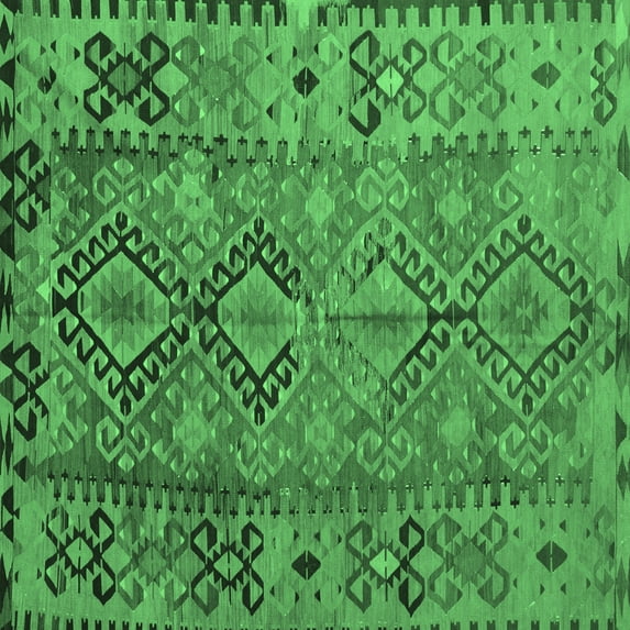 Ahgly Company Indoor Square Southwestern Emerald Green Country Area Rugs, 6' Square
