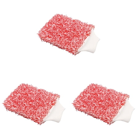 Lint & Scratch Free Ultra Soft Plush Microfiber Car Wash Mitt 3 Pack Auto Detailing Cleaning Glove for Car Truck SUV Motorcycle RV and Boat Red