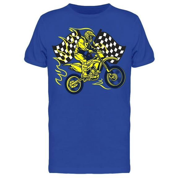 Flaming Supermoto And Race Flags T-Shirt Men -Image by Shutterstock, Male x-Large