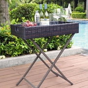 Crosley Furniture Palm Harbor Folding Outdoor Side Table with Removable Tray Top for Backyard, Patio, Deck
