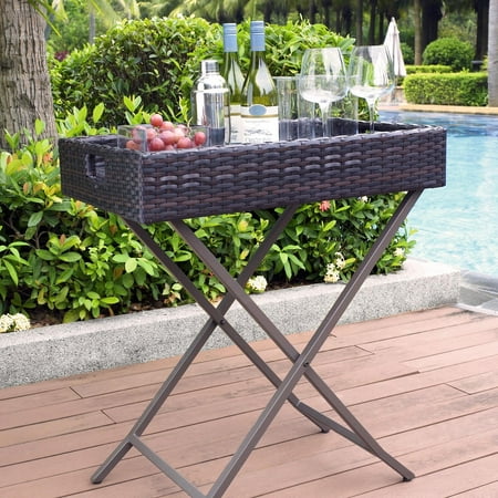 Crosley Furniture Palm Harbor Folding Outdoor Side Table with Removable Tray Top for Backyard, Patio, Deck