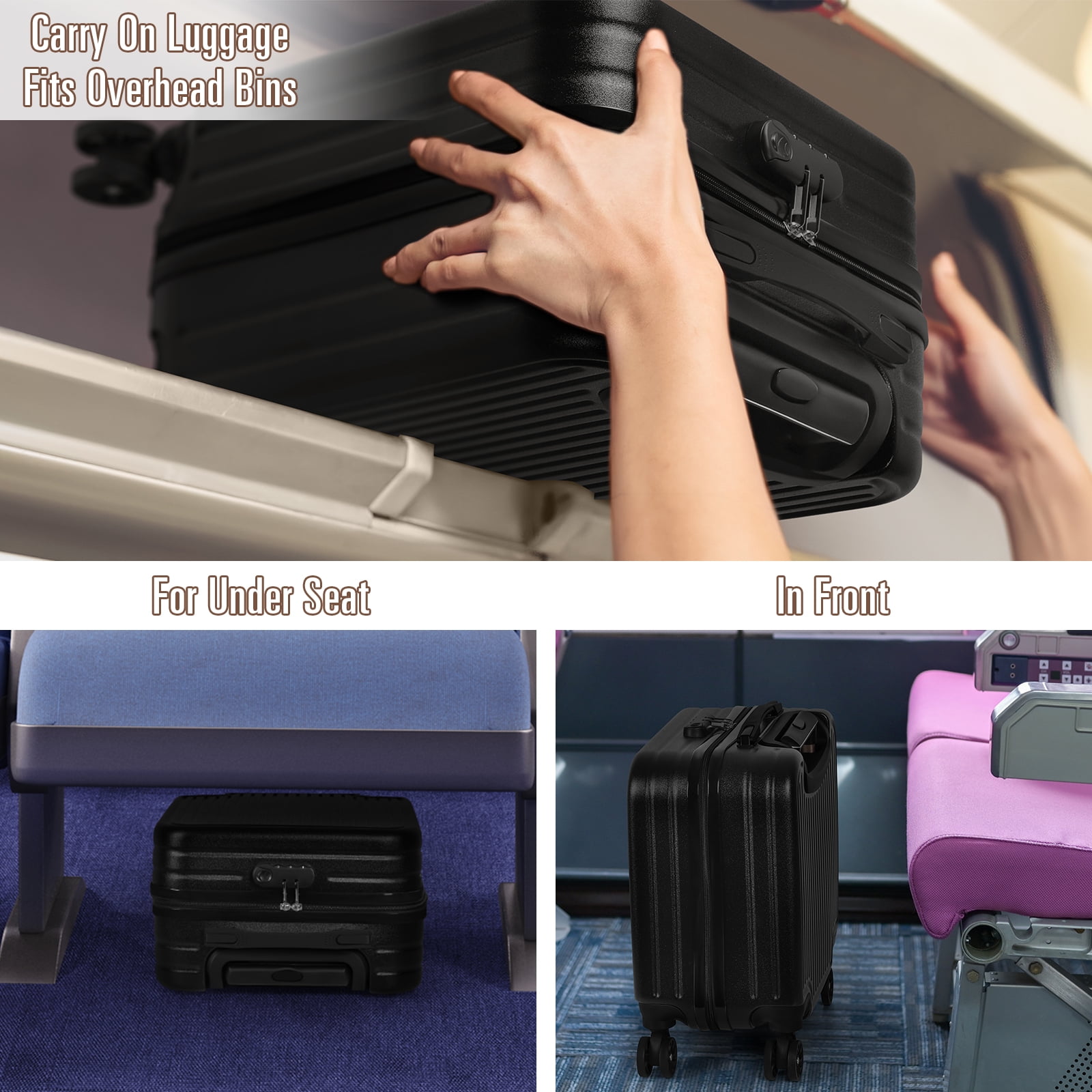 Rolling Luggage Boarding Luggage Lightweight 18" Black