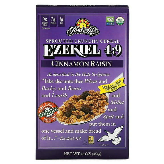 Food For Life, Ezekiel 4:9, Sprouted Crunchy Cereal, Cinnamon Raisin, 16 oz Pack of 4