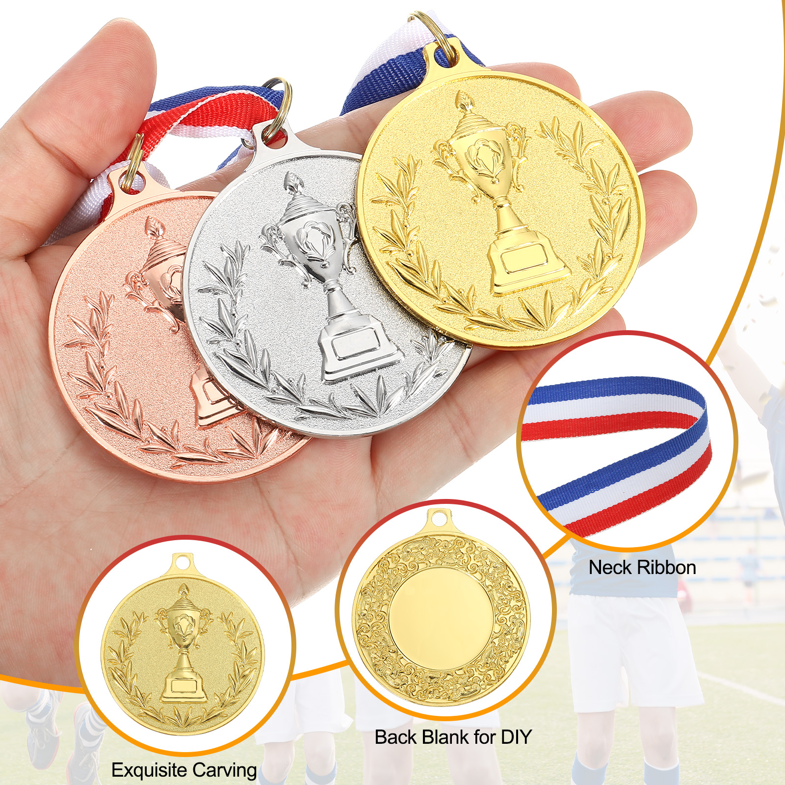 Uxcell Gold Award Medals, Winner Medals with Neck Ribbon Trophy Style for Team Sports Games Competitions Gold