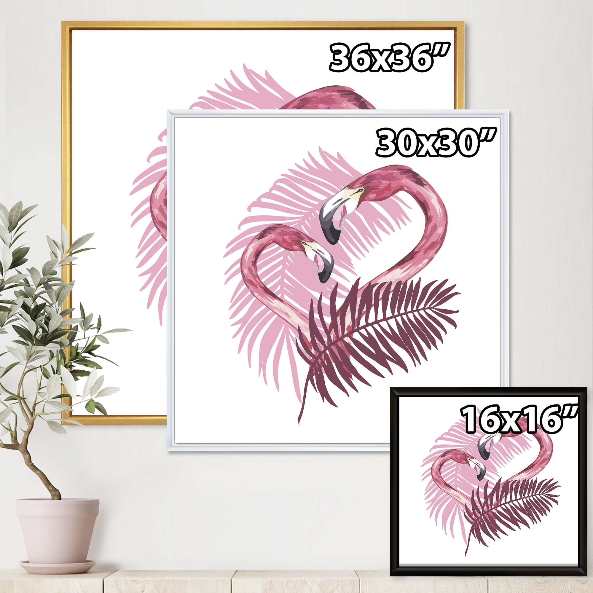Designart 'Pink Flamingo In Tropical Summer I' Traditional Framed Canvas Wall Art Print
